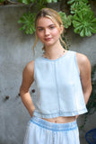 Round Neck Sleeveless Cropped Washed Denim Top