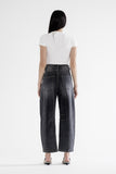 Super High Hidden Button Barrel-Leg Jeans