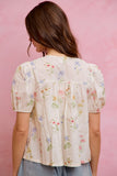 Foloral Pintuck Short Sleeves Blouse Top