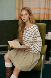 Stripe Henley Wide Long Sleeve Knit Top