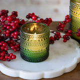 3" Green Led Beaded Glass Candle