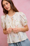 Foloral Pintuck Short Sleeves Blouse Top