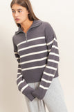 Half-zip Collared Stripe Sweater