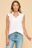 Solid Top V Neck With Ruffled Details