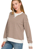Striped Rib Banded Long Sleeve Top