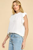 Short Sleeves With Ruffled Button Neck Detail