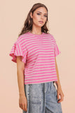Oversized Ruffle Sleeve Casual Stripe Knit Top