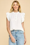 Short Sleeves With Ruffled Button Neck Detail