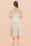 Smocking Detail Solid Woven Midi Dress