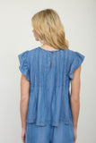 Pintuck Detail Ruffle Sleeve Denim Top