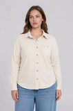 Plus Stripe Collared Long Sleeve Button Down Shirt