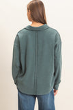 Mineral Washed Polo Collar Long Sleeve Top