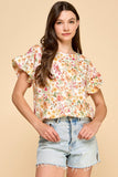 Floral Printed Top With Ruffled Sleeves
