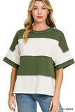French Terry Color Block Exposed Seam Top