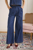 High Waist Pleated Wide Leg Denim Pants