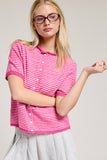 Striped Short Sleeve Button Cardigan