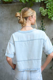 Washed Denim Split Neck Short Sleeve Top
