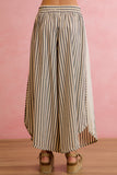 Floral Eyelet Side Elastic Stripes Wide Leg Pants