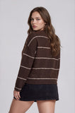 Plus Thin Stripe Round Neck Button Down Cardigan