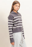 Half-zip Collared Stripe Sweater