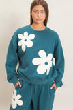 Floral Applique Crew Neck Sweatshirt Floral Applique Crew Neck Sweatshirt