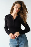 Micro-ribbed Snap Henley Long Sleeve Top | Fitted Stretch Knit Tee
