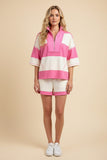 Two Pieces Set - Stripe Terry Rugby Top And Bottom