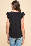 Solid Top With V Neck Detail And Ruffled Sleeves
