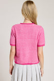 Striped Short Sleeve Button Cardigan