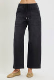 Elastic Band Slouchy Crop Baggy Patch Pockets Jeans
