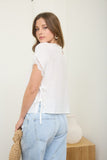 Side Tie Detail Sleeve Lace Trim Woven Top