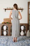 Stripe Back Button Tank Knit Midi Dress