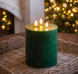 6" Led Green 3 Wick Candle