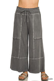 Plus French Terry Washed Exposed-seam Wide Leg Pants