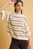 Oversized Cut Half Sleeve Striped Sweater