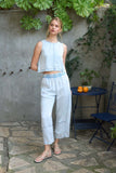 Round Neck Sleeveless Cropped Washed Denim Top