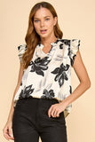 Floral Ruffle Sleeve V-neck Woven Top