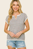 Split Neck Multi Striped Sweater