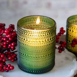 5" Green Led Beaded Glass Candle