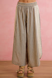 Floral Eyelet Side Elastic Stripes Wide Leg Pants