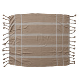 Woven Recycled Cotton Blend Striped Throw W Braided Fringe