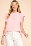 Short Sleeves With Ruffled Button Neck Detail