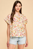 Floral Printed Top With Ruffled Sleeves