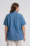 Plus Chambray Button Down Short Sleeve Top