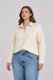 Plus Stripe Collared Long Sleeve Button Down Shirt
