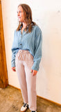 Lyocell Denim Cropped Button-down