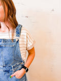 Stretch Denim Barrel Overalls