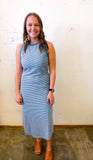Washed Stripe Sleeveless Tank Knit Midi Dress