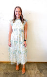 Floral Tulle Pattern Smocked Tiered Midi Dress