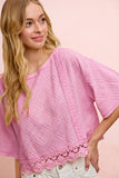 Patterned Knit Half Sleeves Cropped Top